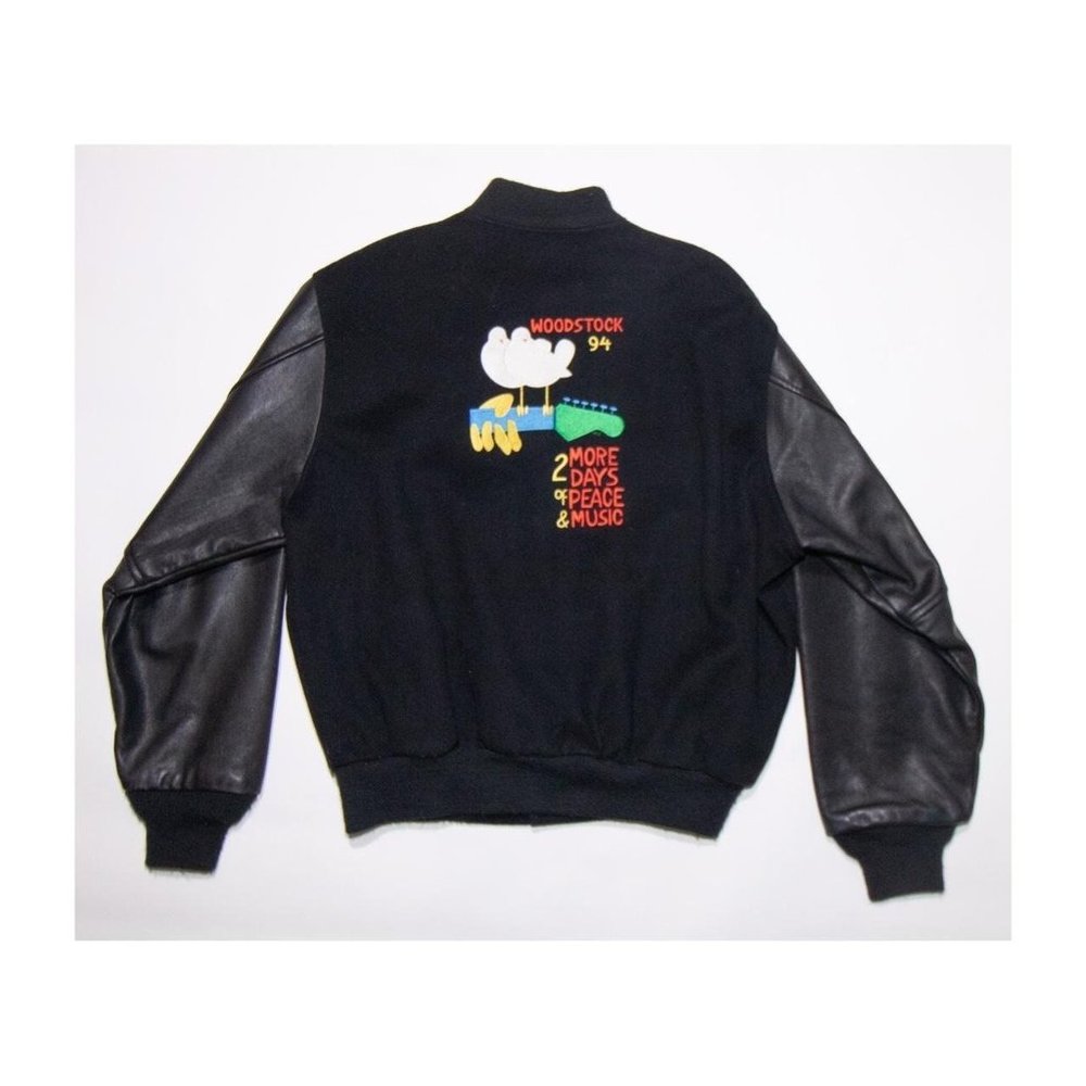 1994 Woodstock Leather Wool Varsity Style Jacket Vintage Size Large